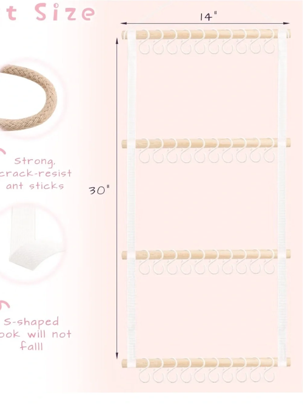 Wood and Rope Baby/Girl Headband Bow Organizer - White